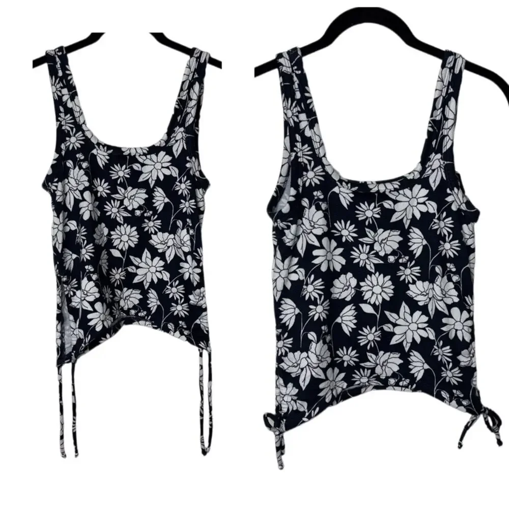 Gilly Hicks Sleep Cami tank women's size medium blue w/ white flowers side ties